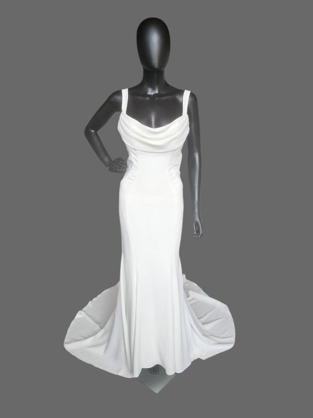 NWT Ivory Crepe Wide Strap Cowl Fit/Flare Minimal Wedding Gown - Maggie Sottero